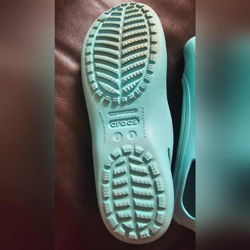 Crocs Ballet Flat Shoes Girls Kids Size J3‎ Kadee Slip On Comfort Teal Blue EUC - Picture 6 of 8
